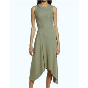 ALLSAINTS Gia Asymmetric Cotton-Blend Midi Dress – Sage/Matcha Green – US 6 (S)